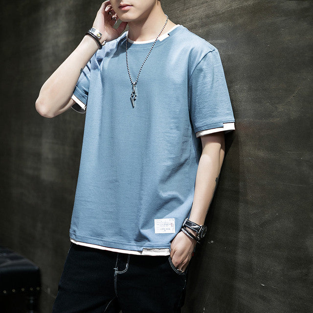 Stylish Men's Summer Two-Piece Spliced Pullover T-shirts