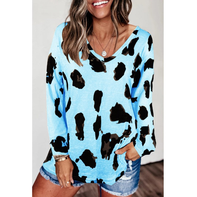Leopard Print Loose Casual V-Neck T-Shirts for Women