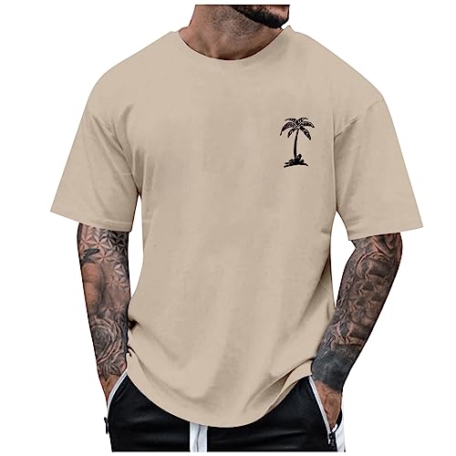 Big Mens T Shirts Coconut Palm Trees Print Fashion Mens T Shirt Graphic Short Sleeve Crew Neck Funny Mens T Shirts Breathable Regular Fit Designer Clothes for Men Personalised 2-Khaki 4XL