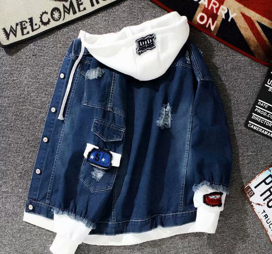 Distressed Denim Hooded Jacket for Men