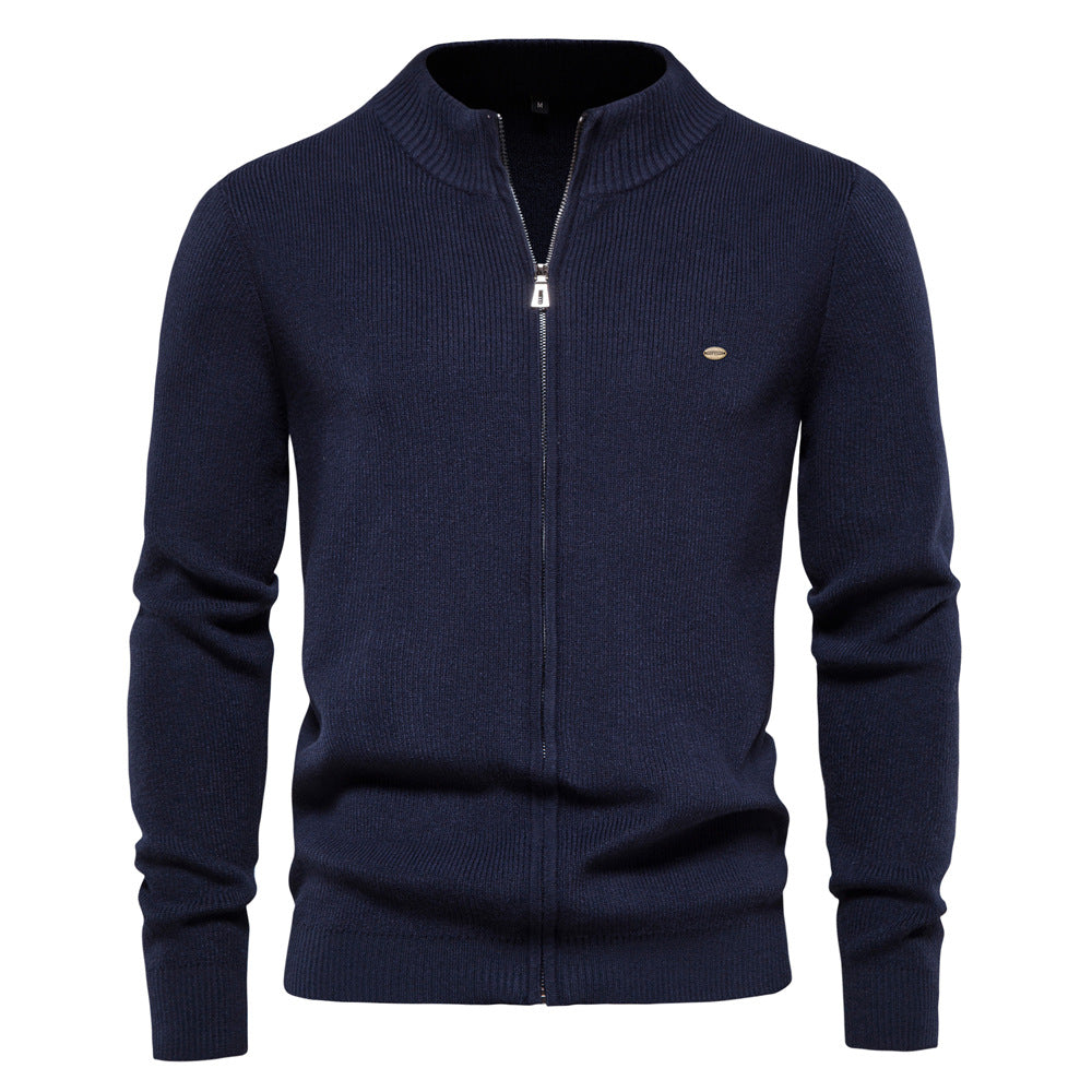 Solid Color Zipper Sweater for Men