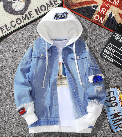 Distressed Denim Hooded Jacket for Men