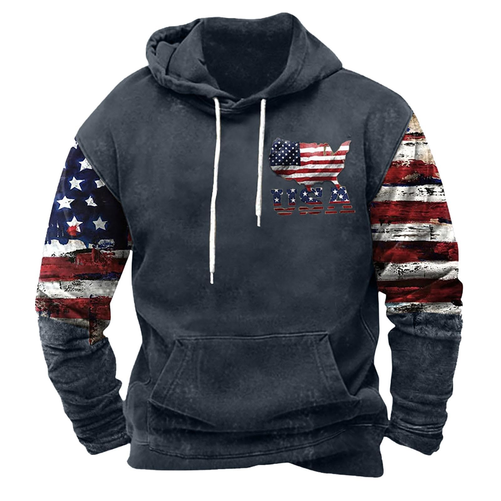 Men Sweatshirts Graphic American Flag Hoodies For Men Usa Graphic Hooded Sweatshirts Drawstring Western