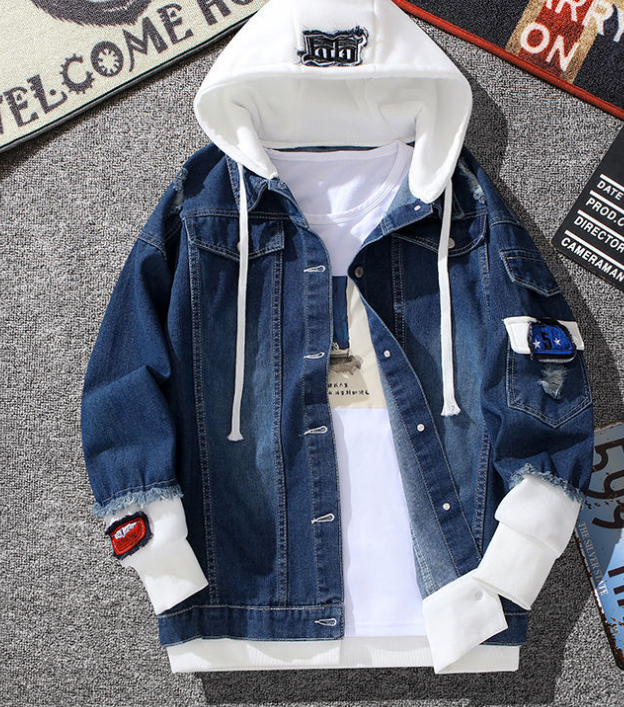 Distressed Denim Hooded Jacket for Men