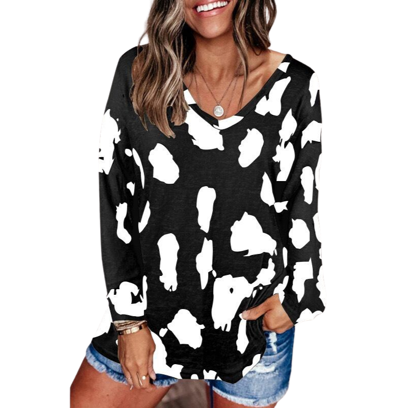 Leopard Print Loose Casual V-Neck T-Shirts for Women