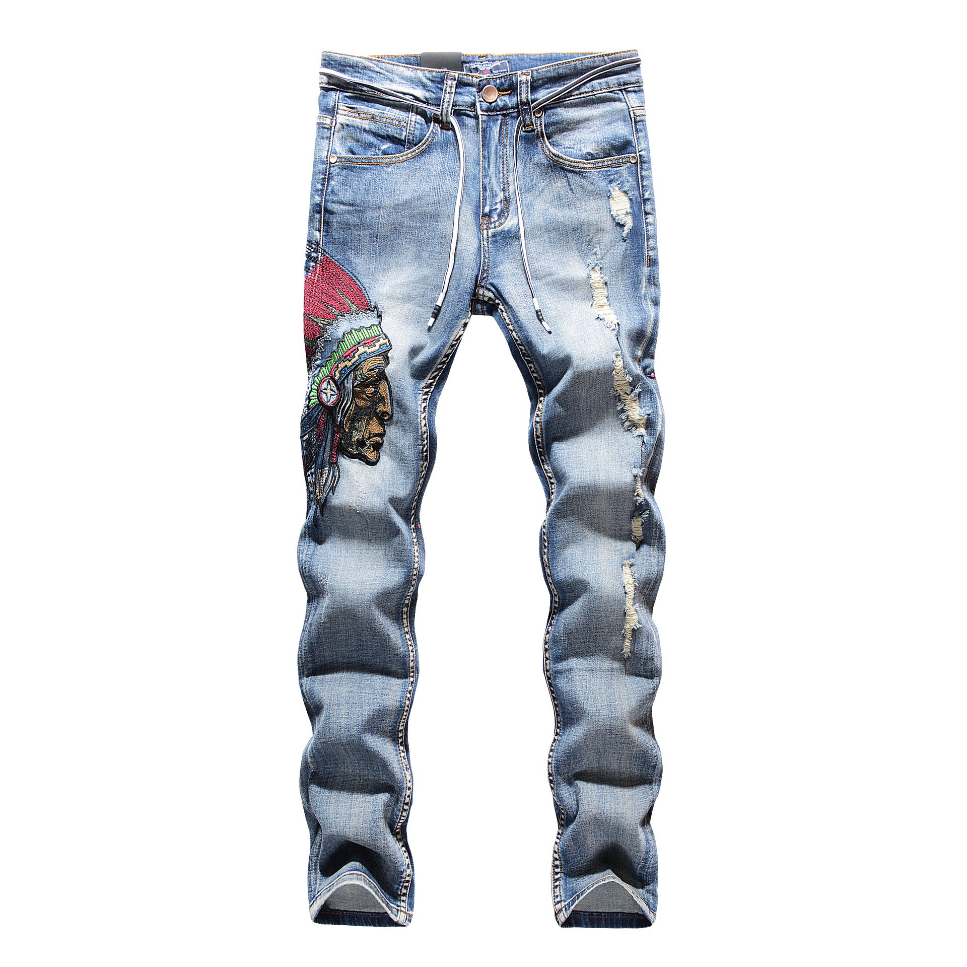 Native Embroidered Frayed Jeans