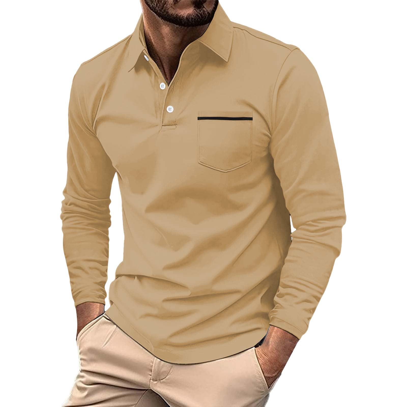 Long Sleeve Polo Shirts for Men with Pocket no Bottoms Men Business Casual Sweater Mens Polo Shirts Big and Tall 3XL Mens Sweater Polo Button up Mens Tshirts Whole