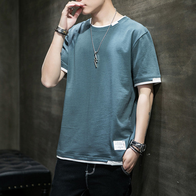 Stylish Men's Summer Two-Piece Spliced Pullover T-shirts