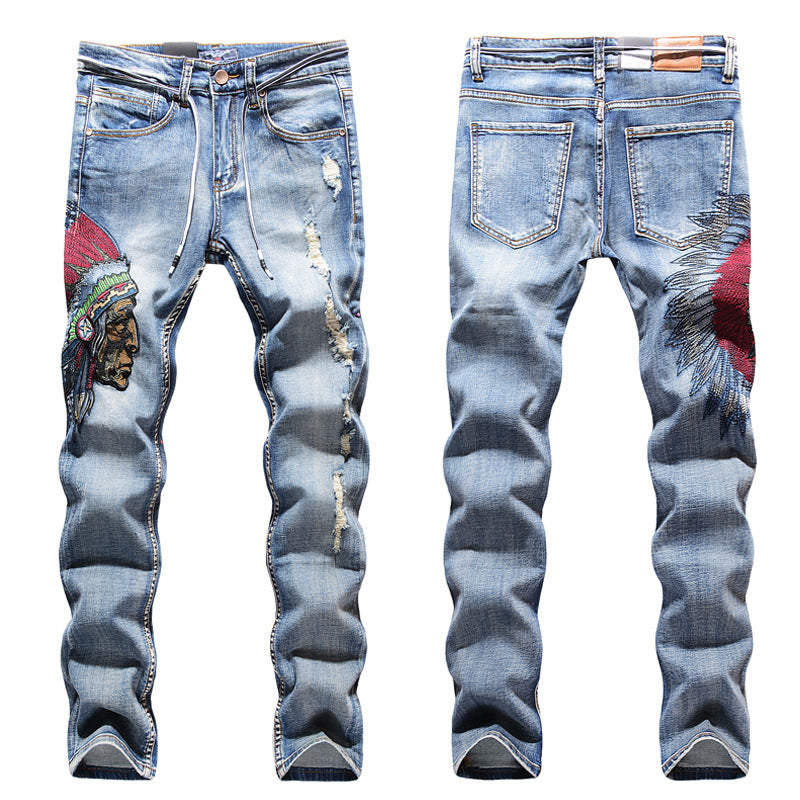 Native Embroidered Frayed Jeans