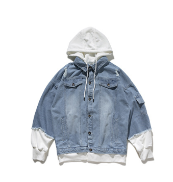 Distressed Denim Hooded Jacket for Men