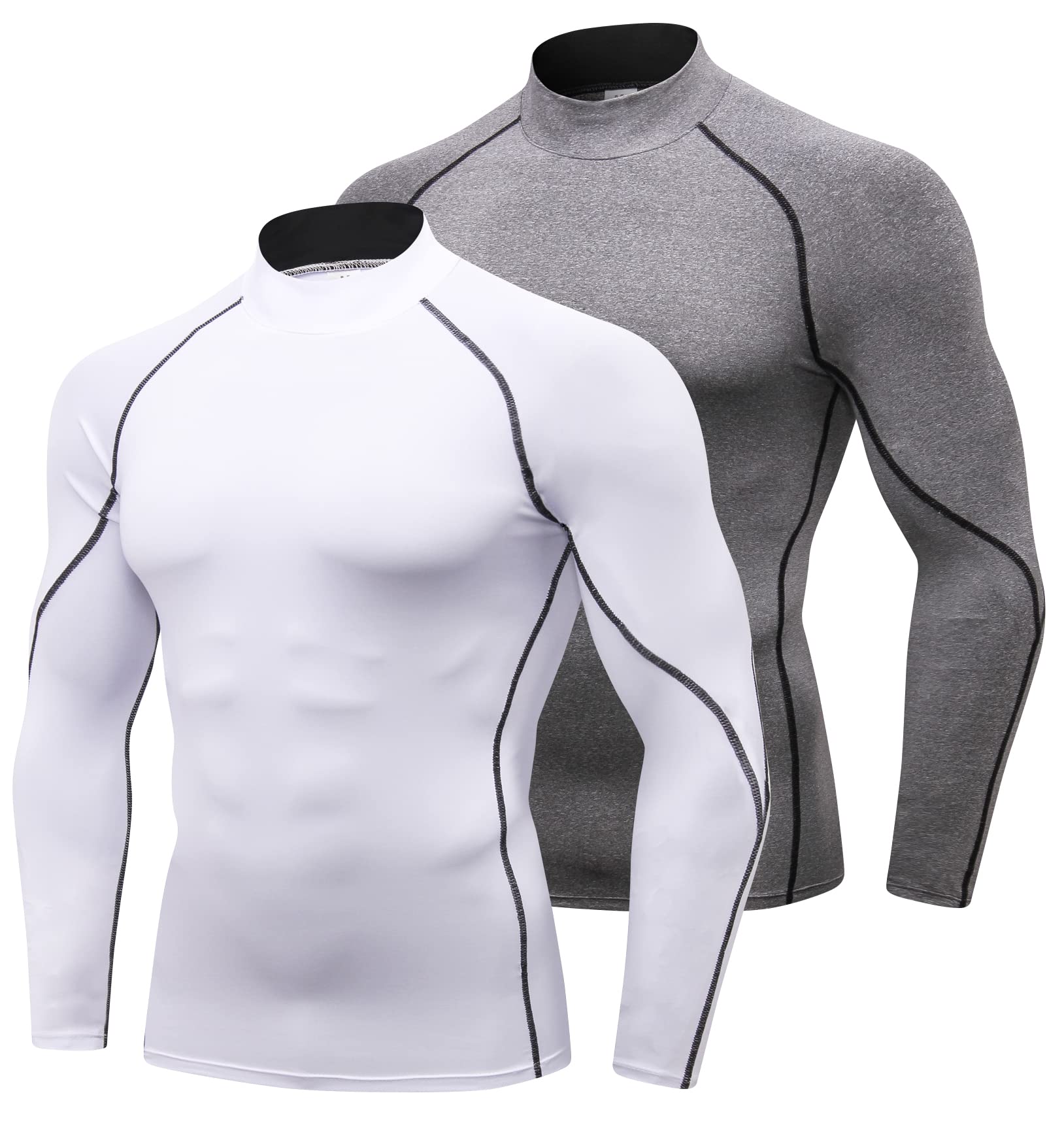 2/3 Pack Mens Compression Shirts Long Sleeve Workout Shirts Mock Turtleneck Athletic Base Layer Active Undershirts Tops