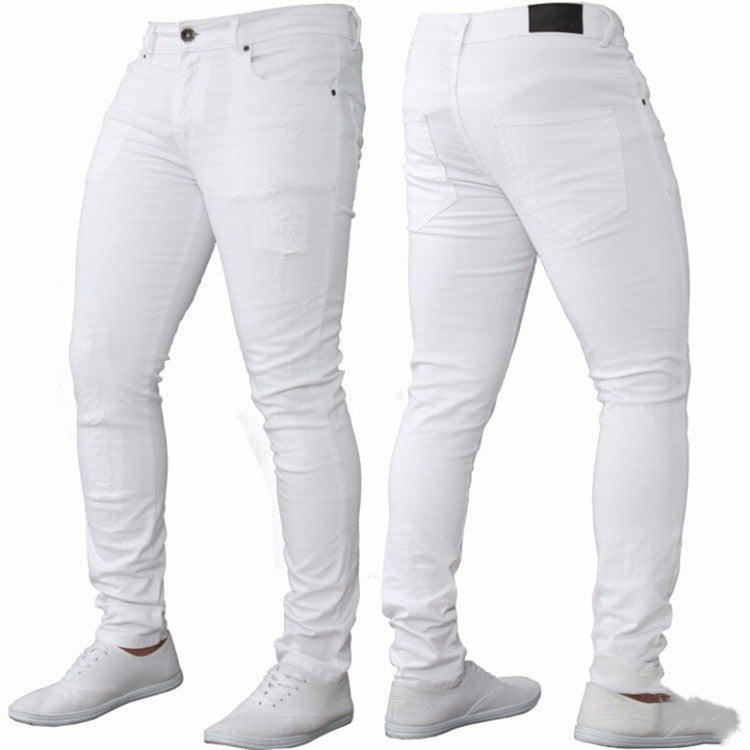 Ripped White Denim Trousers for Men