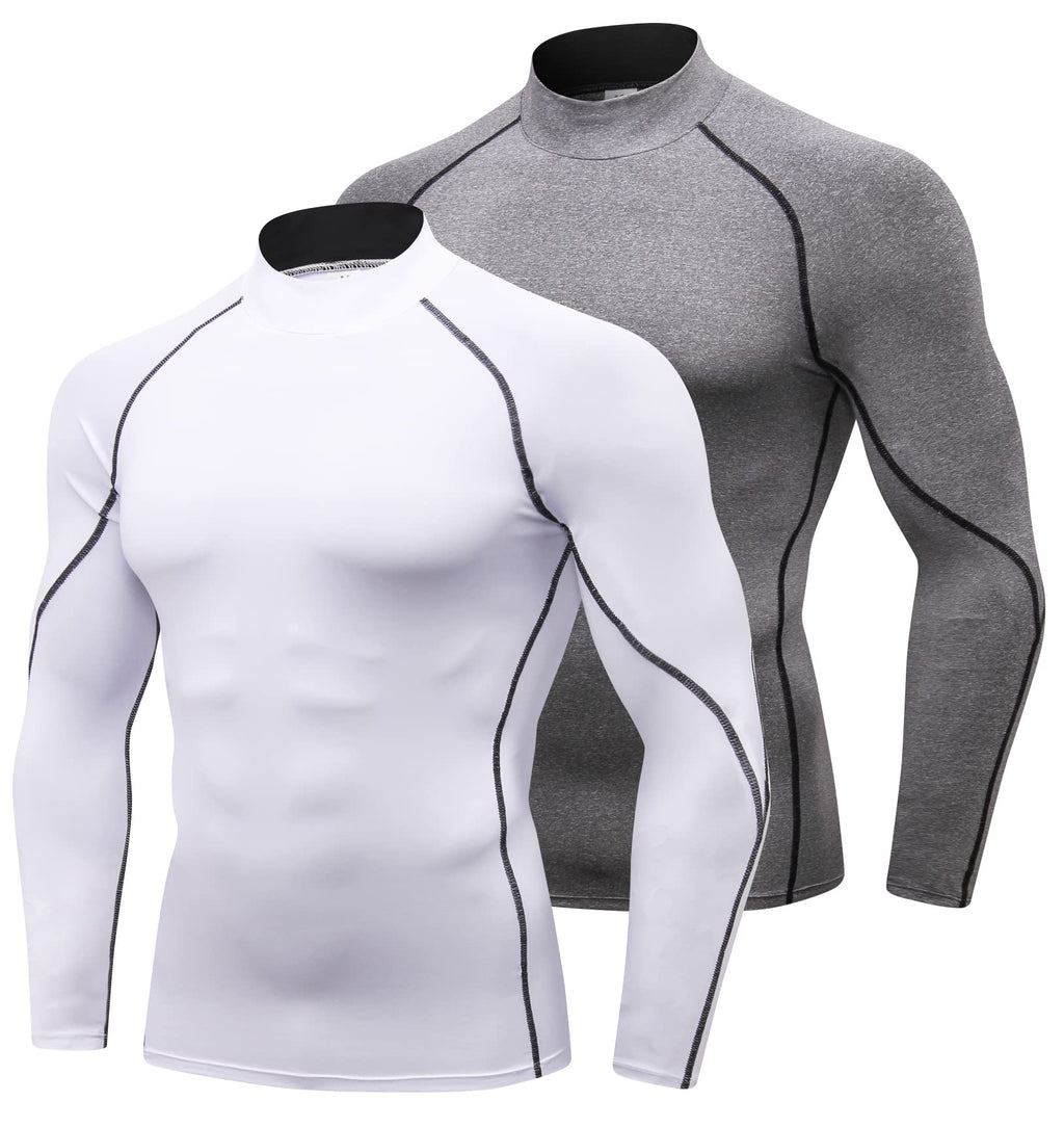 2/3 Pack Mens Compression Shirts Long Sleeve Workout Shirts Mock Turtleneck Athletic Base Layer Active Undershirts Tops
