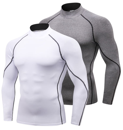 2/3 Pack Mens Compression Shirts Long Sleeve Workout Shirts Mock Turtleneck Athletic Base Layer Active Undershirts Tops