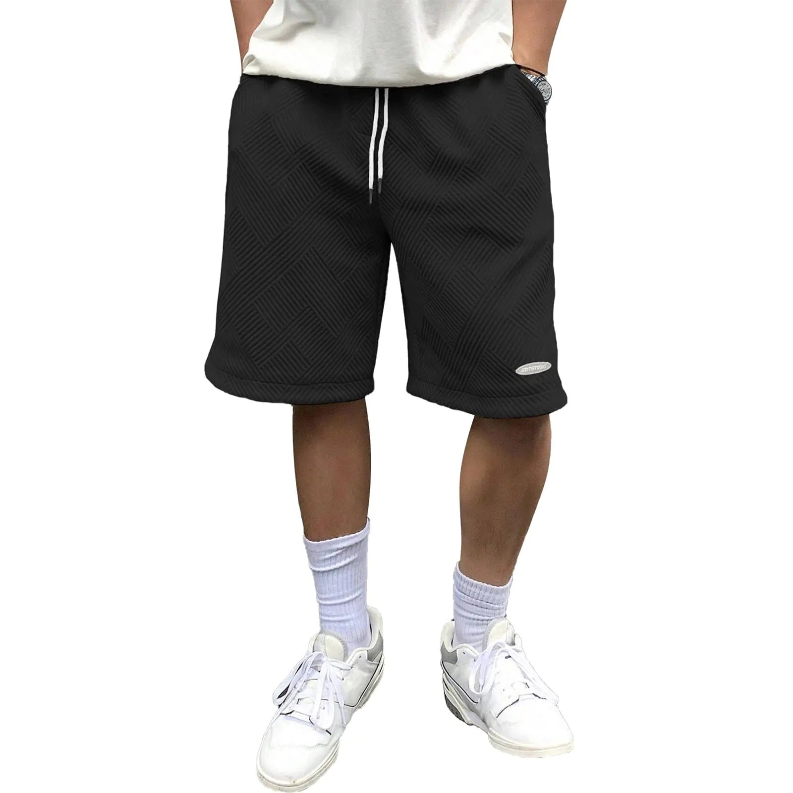 Mens Casual Beach Shorts for Men Geometric Texture Shorts Mens Golf Shorts Small Black